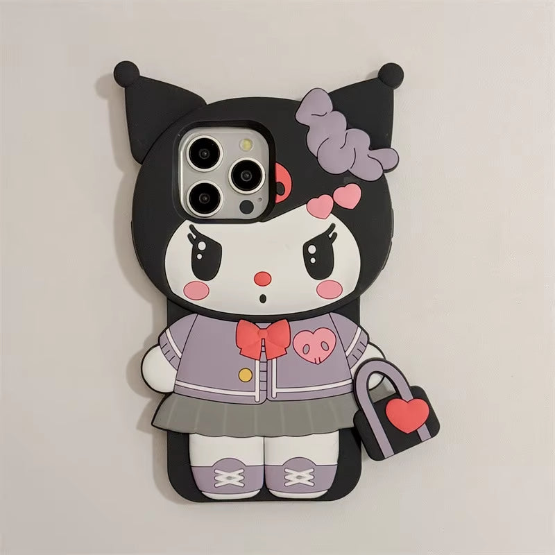 3D Cartoon Kuromi Hello Kitty Melody Handbag Silicone Phone Case for Iphone 17 16 15 14 13 Pro Max Shockproof Protective Cover
