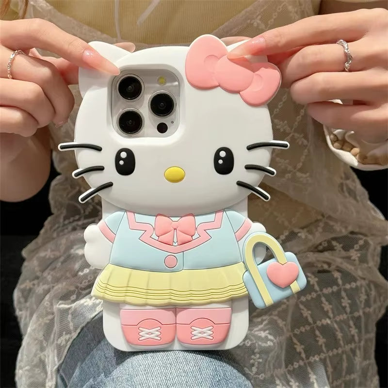 3D Cartoon Kuromi Hello Kitty Melody Handbag Silicone Phone Case for Iphone 17 16 15 14 13 Pro Max Shockproof Protective Cover