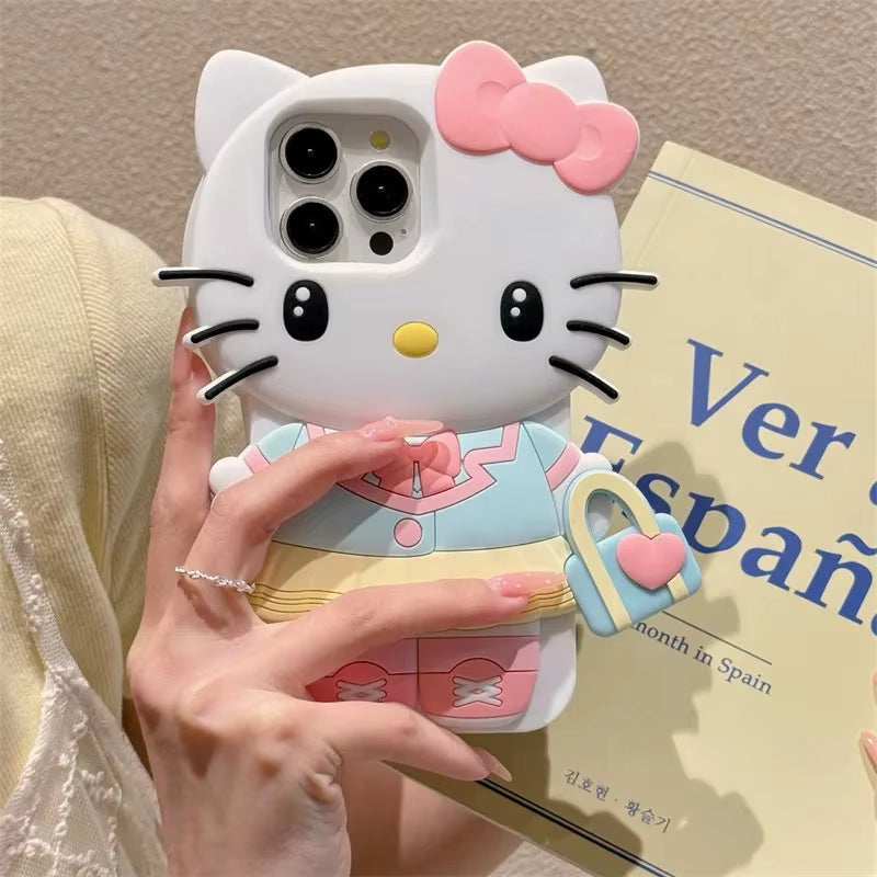 3D Cartoon Kuromi Hello Kitty Melody Handbag Silicone Phone Case for Iphone 17 16 15 14 13 Pro Max Shockproof Protective Cover