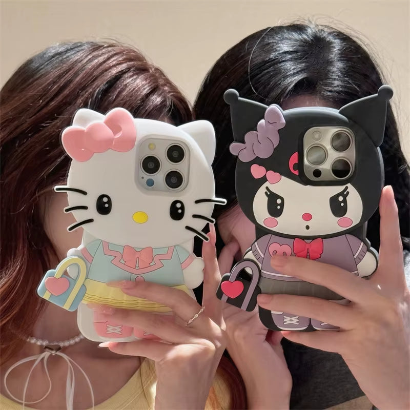 3D Cartoon Kuromi Hello Kitty Melody Handbag Silicone Phone Case for Iphone 17 16 15 14 13 Pro Max Shockproof Protective Cover