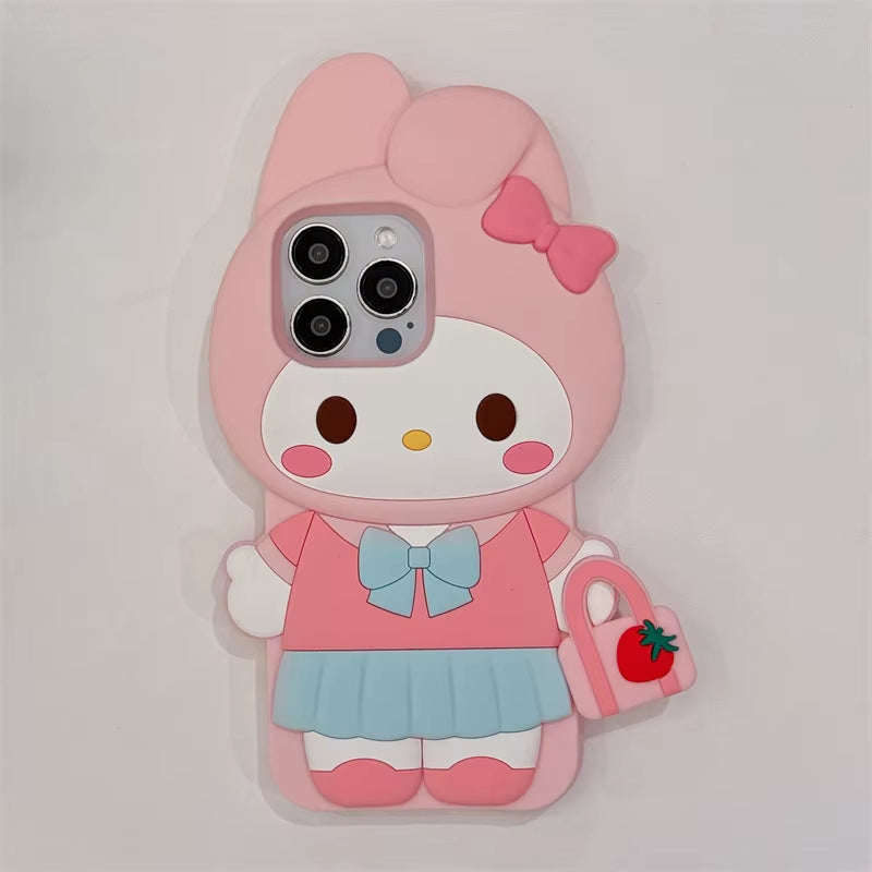 3D Cartoon Kuromi Hello Kitty Melody Handbag Silicone Phone Case for Iphone 17 16 15 14 13 Pro Max Shockproof Protective Cover