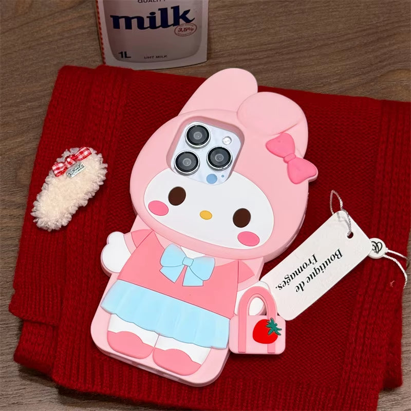 3D Cartoon Kuromi Hello Kitty Melody Handbag Silicone Phone Case for Iphone 17 16 15 14 13 Pro Max Shockproof Protective Cover